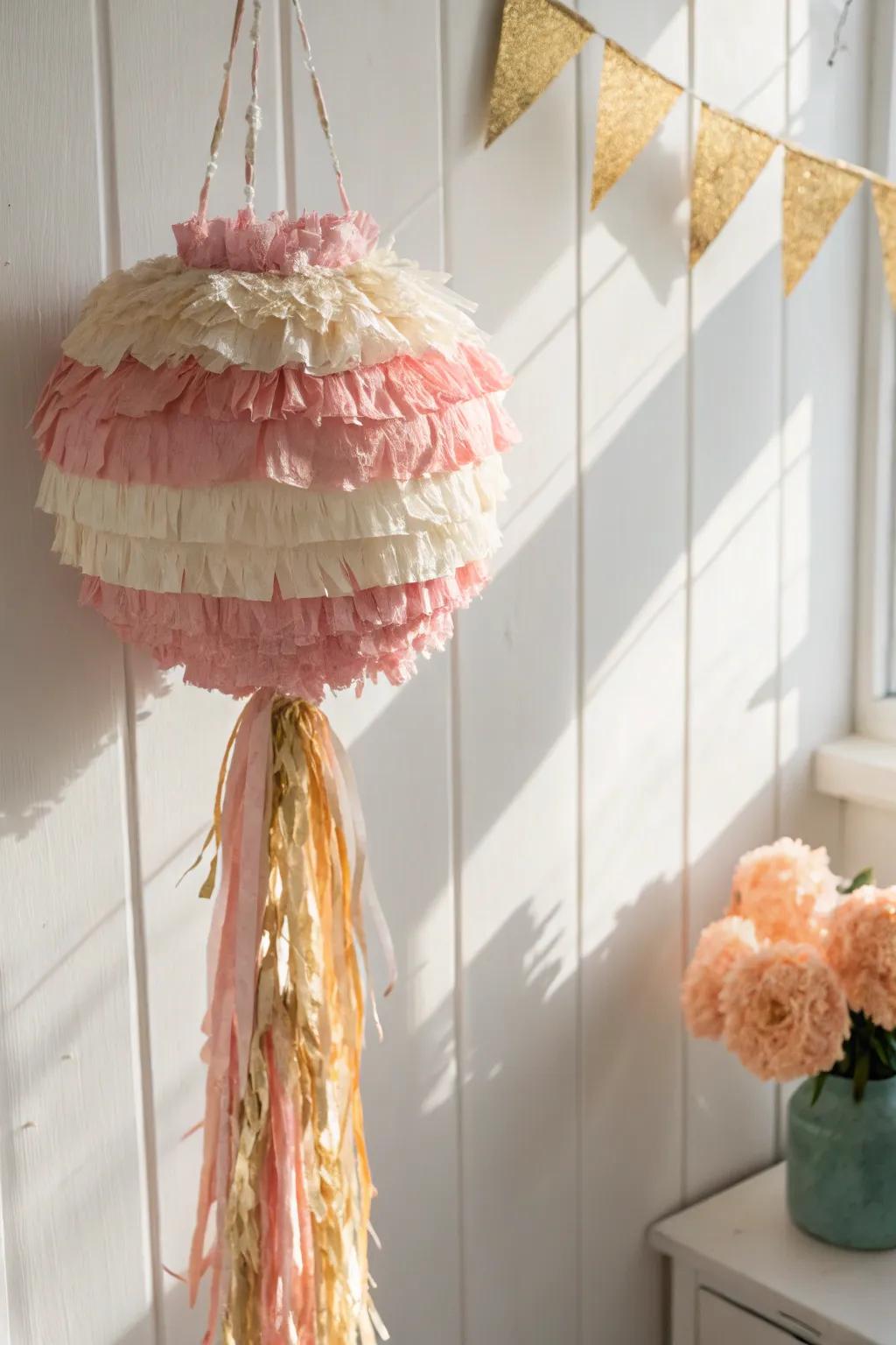 Add a touch of whimsical charm to your event with this stunning carnation pinata, blending minimalist design with boho beauty.