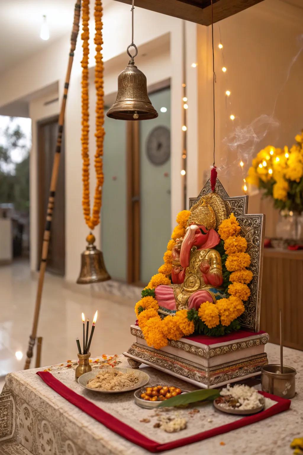 Bells add a musical and spiritual touch.