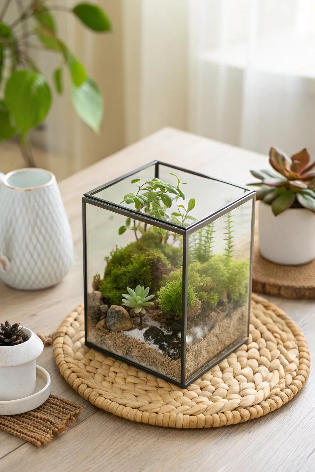Discover the magic of nature with a touch of Scandinavian elegance: a mystical terrarium in a glass block.