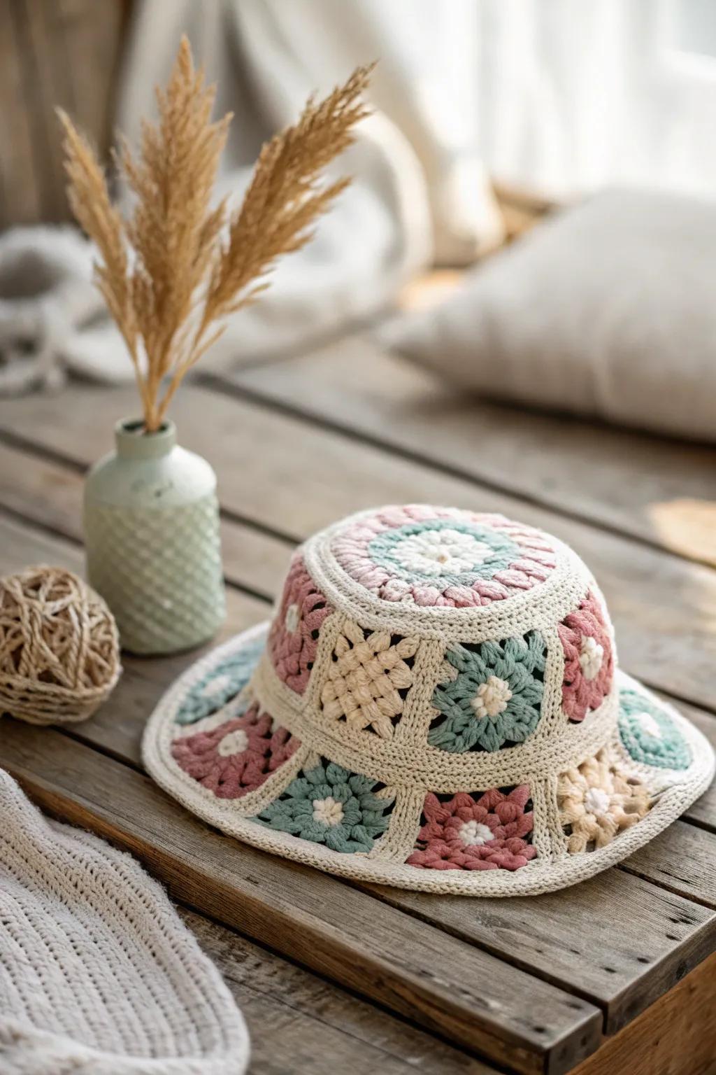 Elevate your style with this charming granny square hat, where simplicity meets boho elegance. 🌿🧶