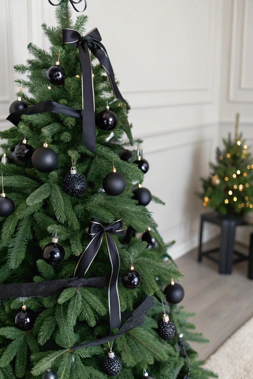 An elegant black and green Christmas tree that offers a striking modern twist.