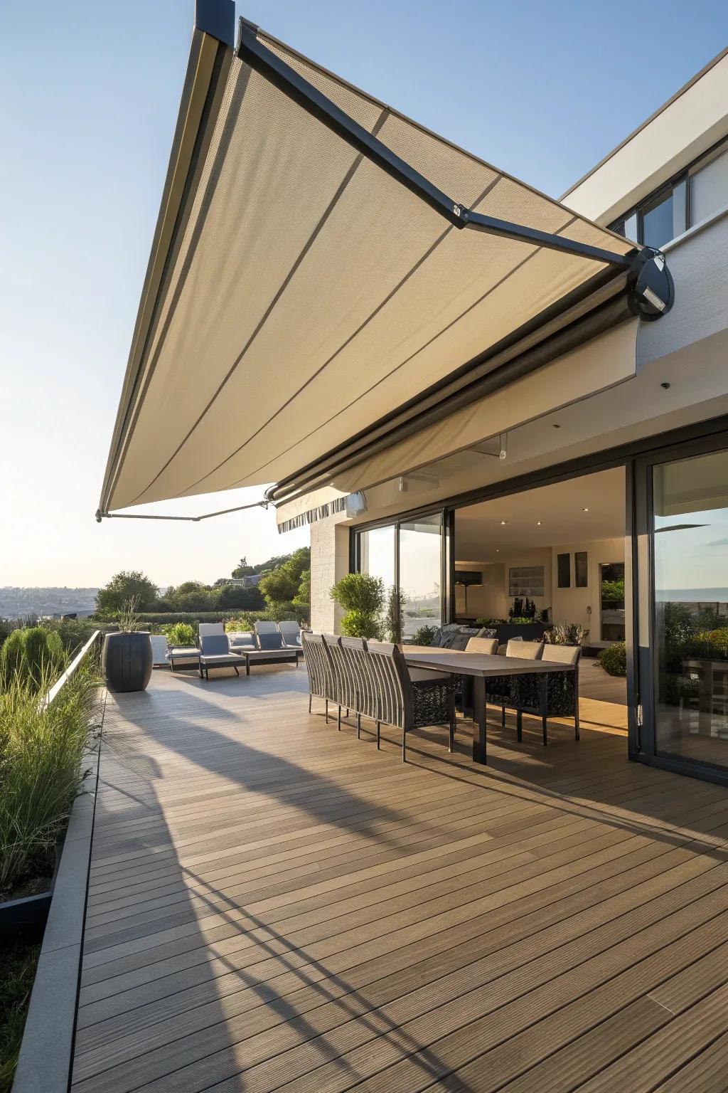 Elevate your deck experience with a sleek, retractable awning—where craftsmanship meets comfort.