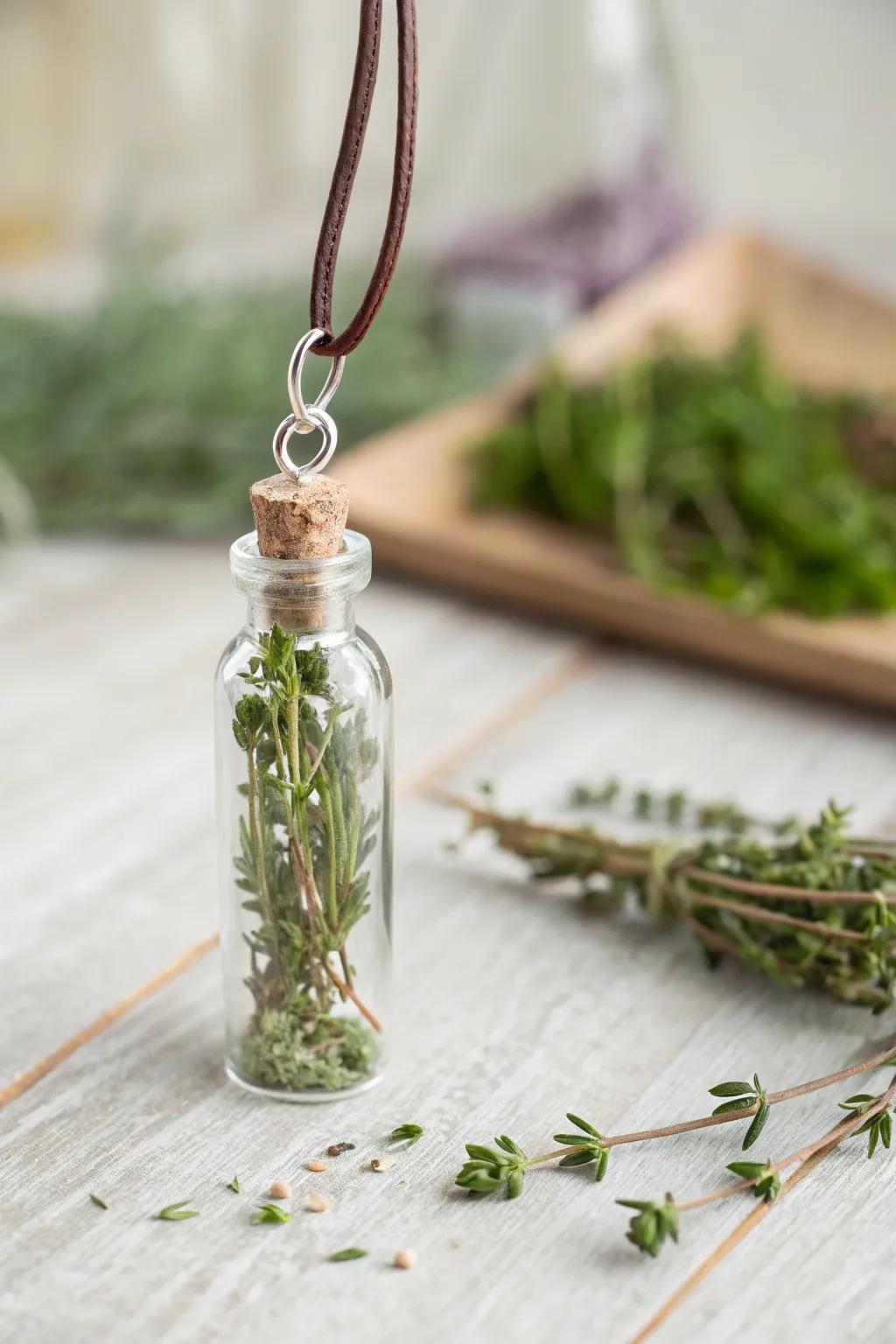 Carry a touch of nature wherever you go with these exquisite herb bottle necklaces.