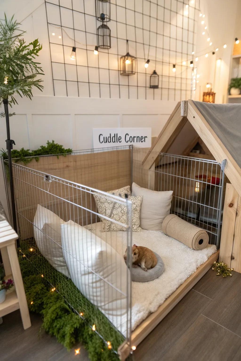Create a cozy 'Cuddle Corner' for your guinea pig with minimalist elegance and natural charm.