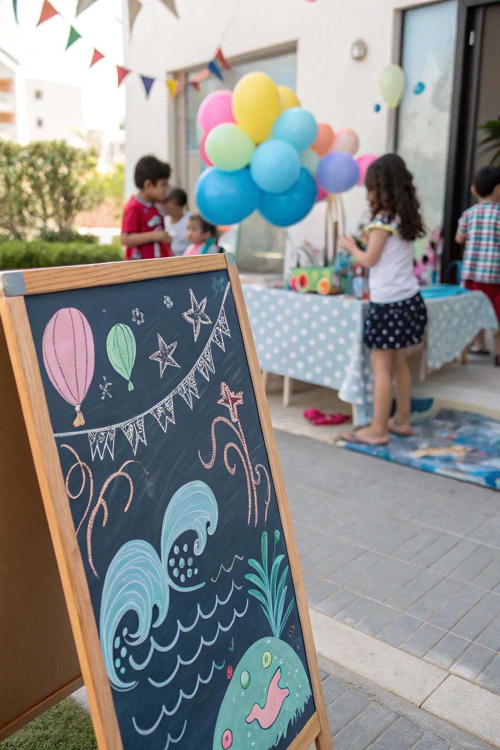 An ocean-themed chalkboard adding fun to a kids' party.