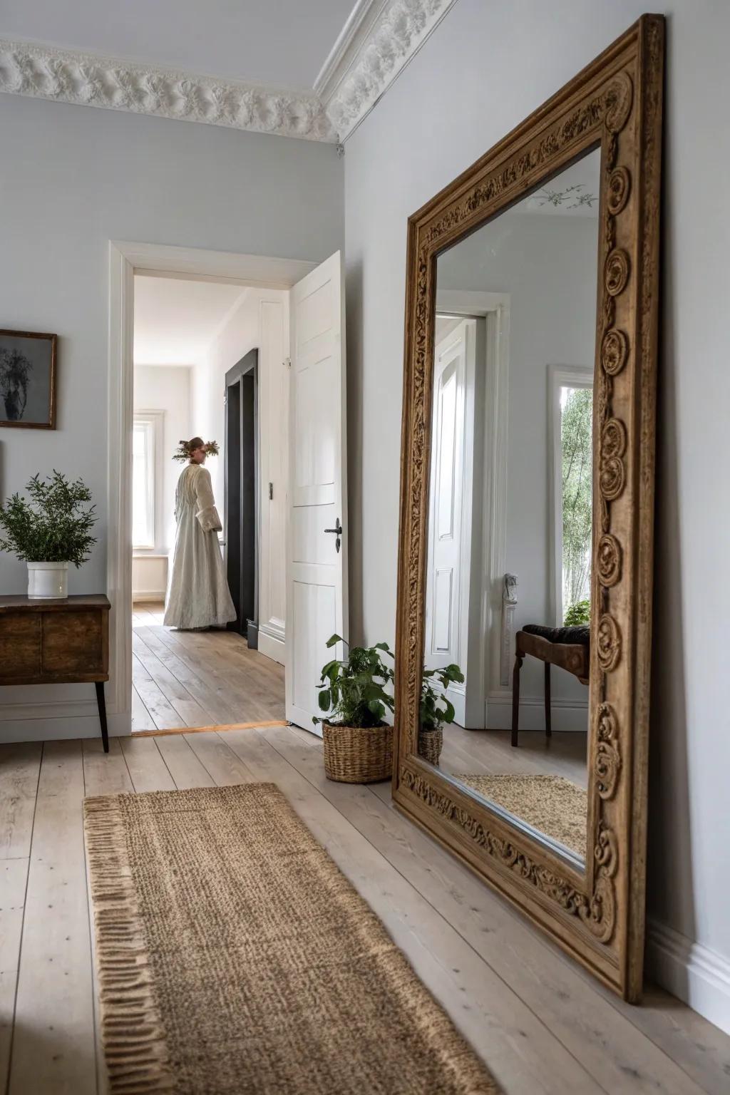 Reflect on the unexpected: a minimalist mirror with a ghostly twist.