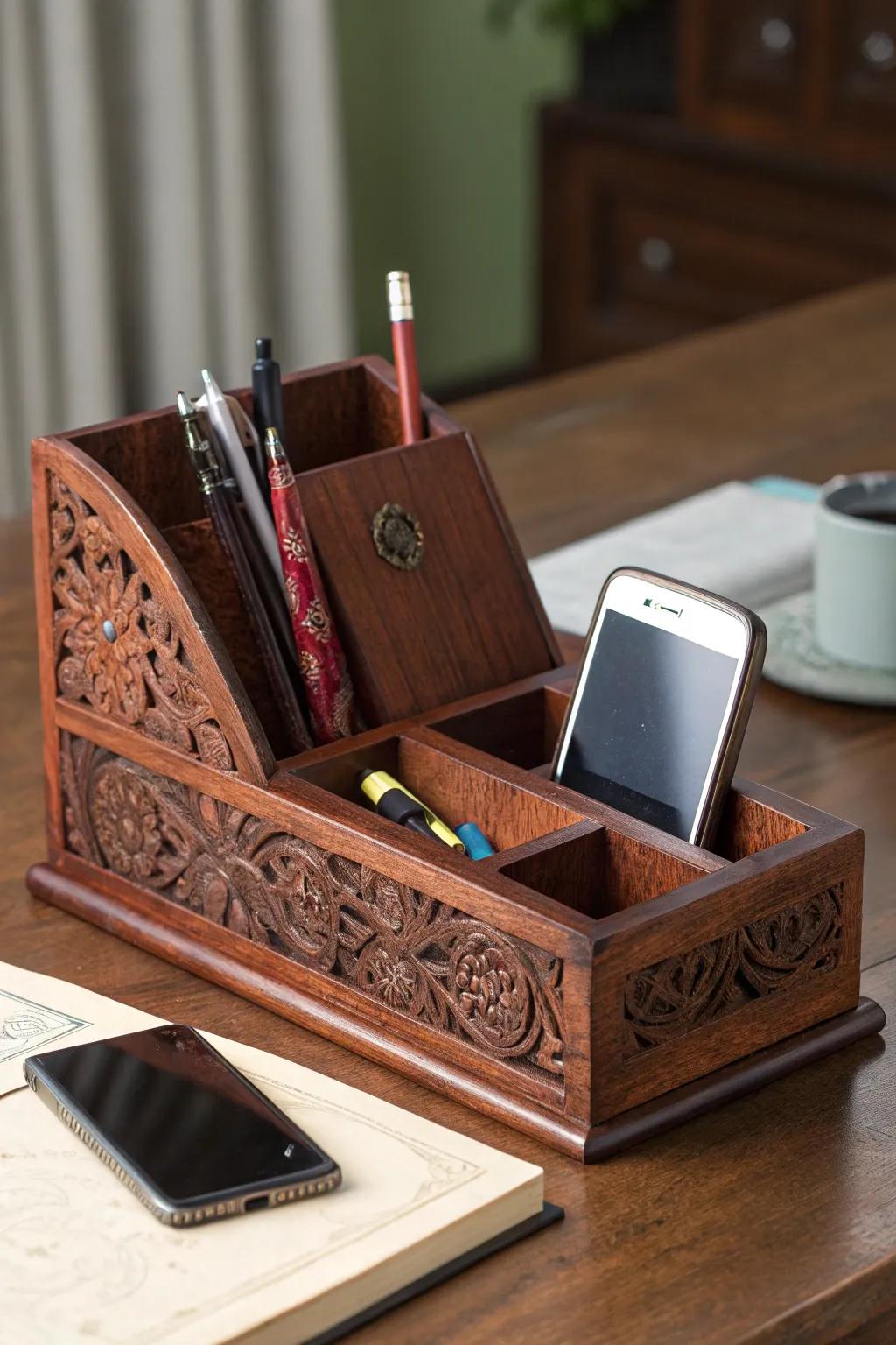 Elevate his workspace with a handcrafted touch: a bespoke desk organizer for Father's Day.