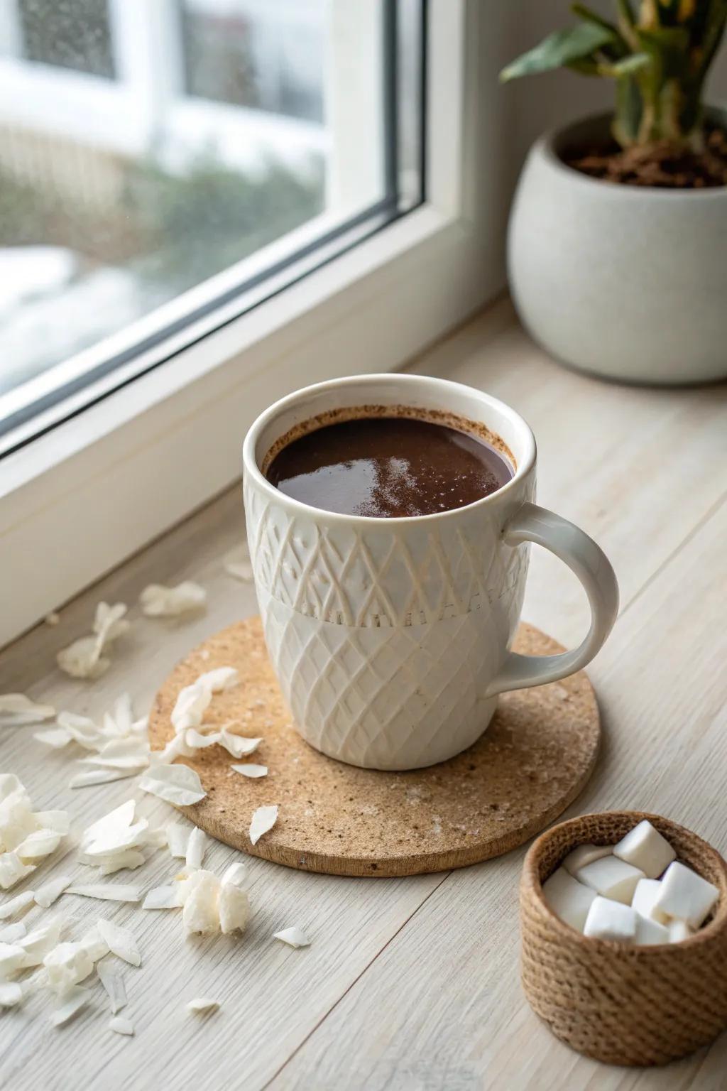 Escape to a tropical paradise with every sip of Coconut Cocoa Surprise! 🌴☕️ #CozyElegance