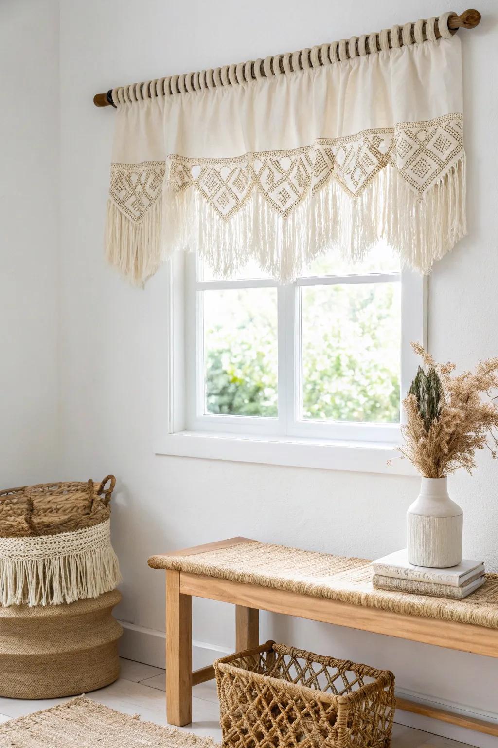 Elevate your window with a fringe valance—where minimalist design meets boho charm.