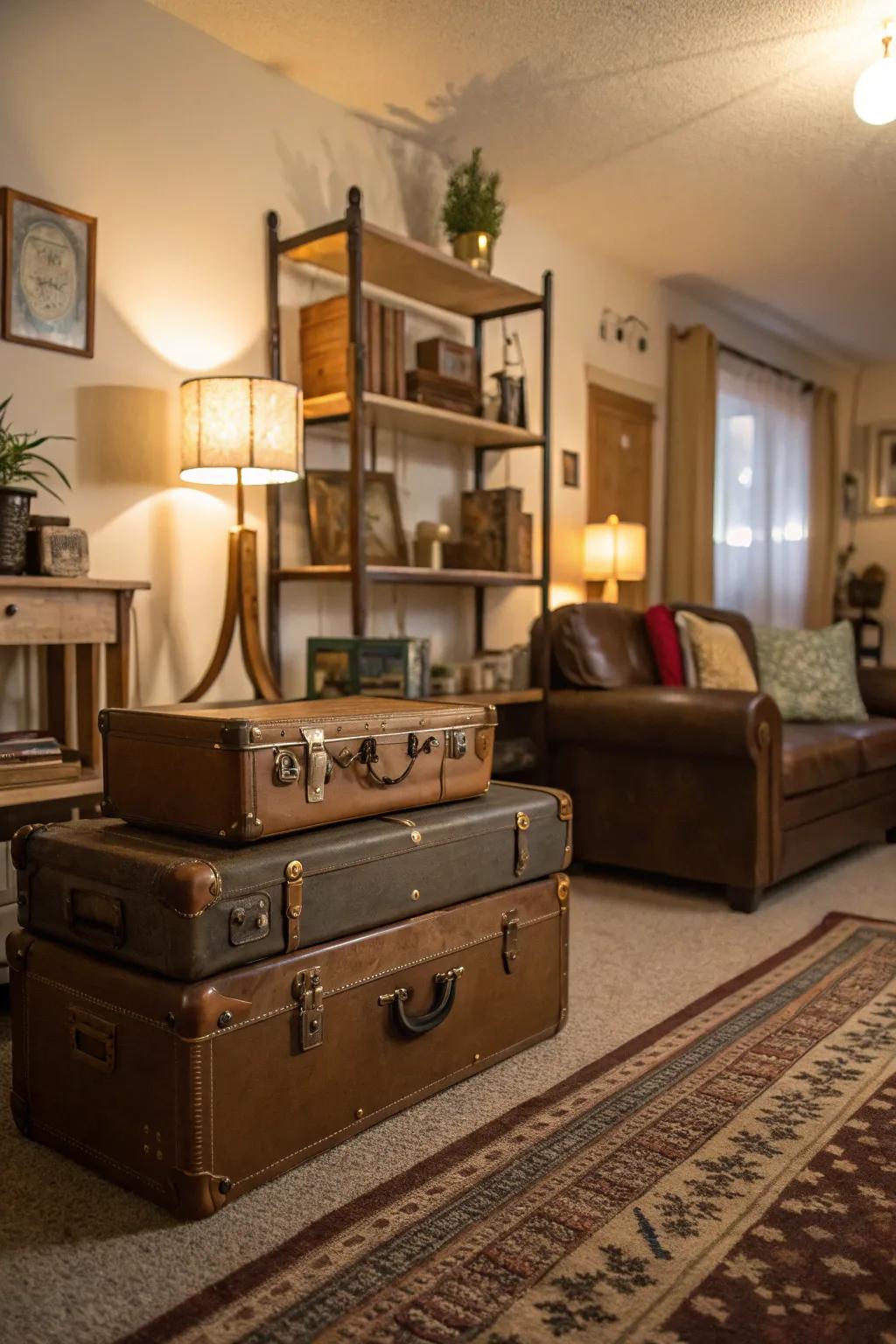 Combine aesthetics and function with vintage suitcase displays.