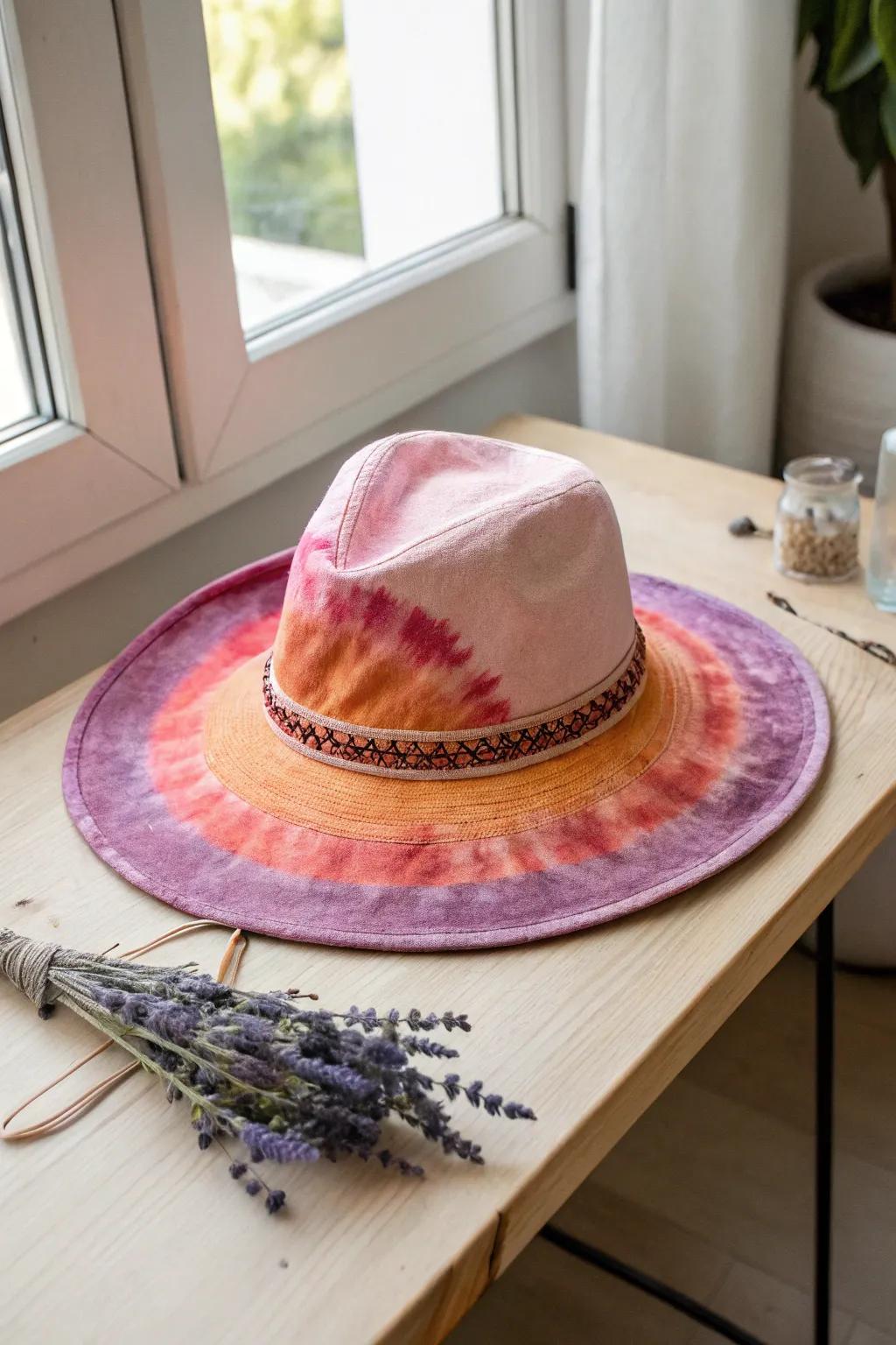 Embrace the beauty of a sunset with this ombre tie-dye hat, where craftsmanship meets minimalist elegance.