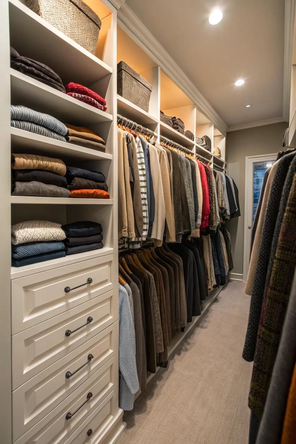 Seasonal rotation keeps closets functional and current.
