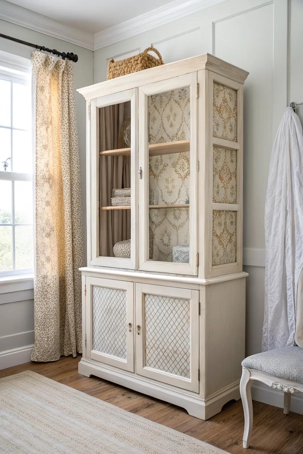Transform your space with the timeless charm of a fabric-wrapped hutch. Discover the beauty in simplicity and craftsmanship.