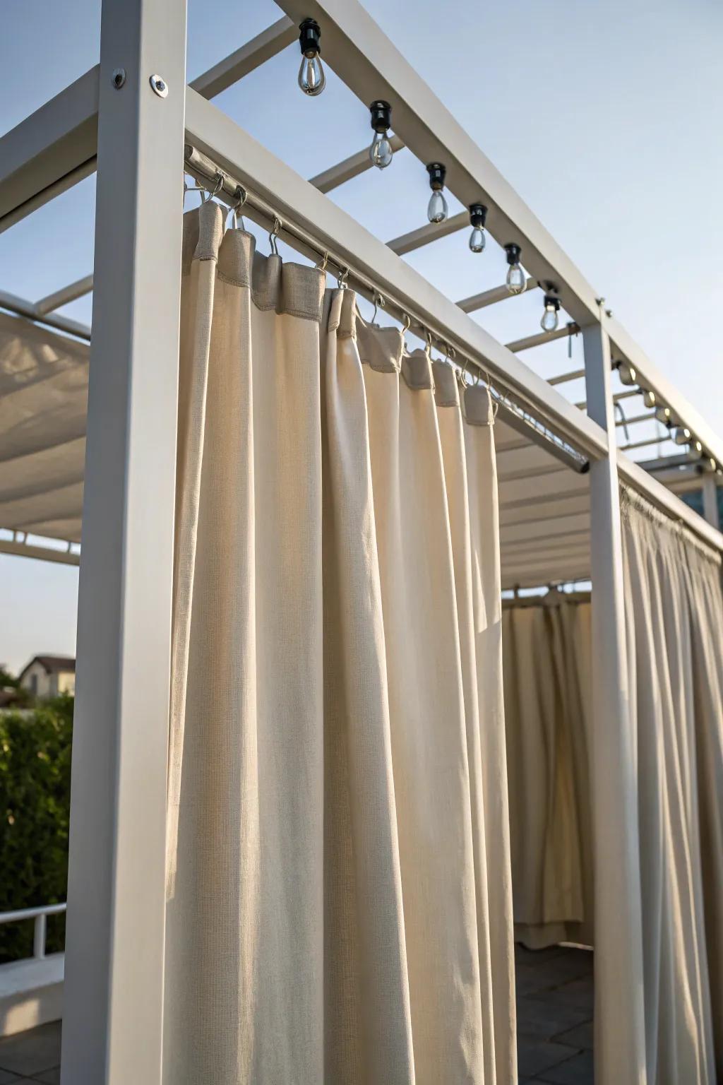 Transform your chain link fence with a touch of elegance: a PVC frame and drapes solution that combines flexibility with style.