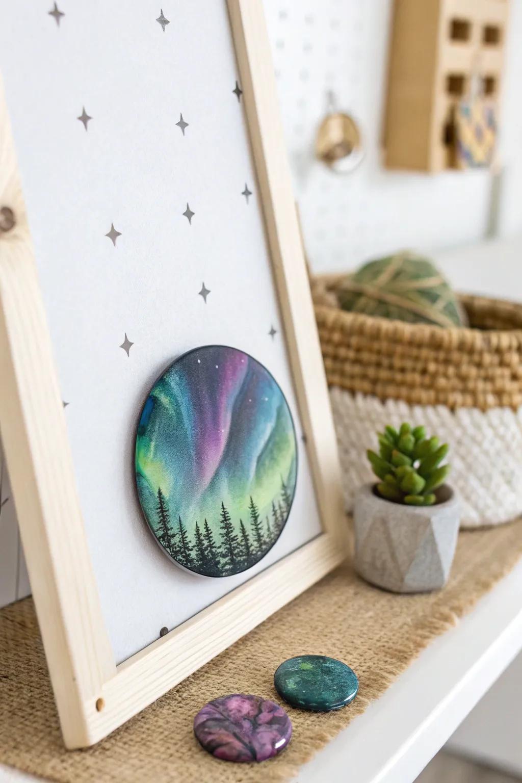 Bring the magic of northern lights into your space with this stunning minimalist bulletin board centerpiece.