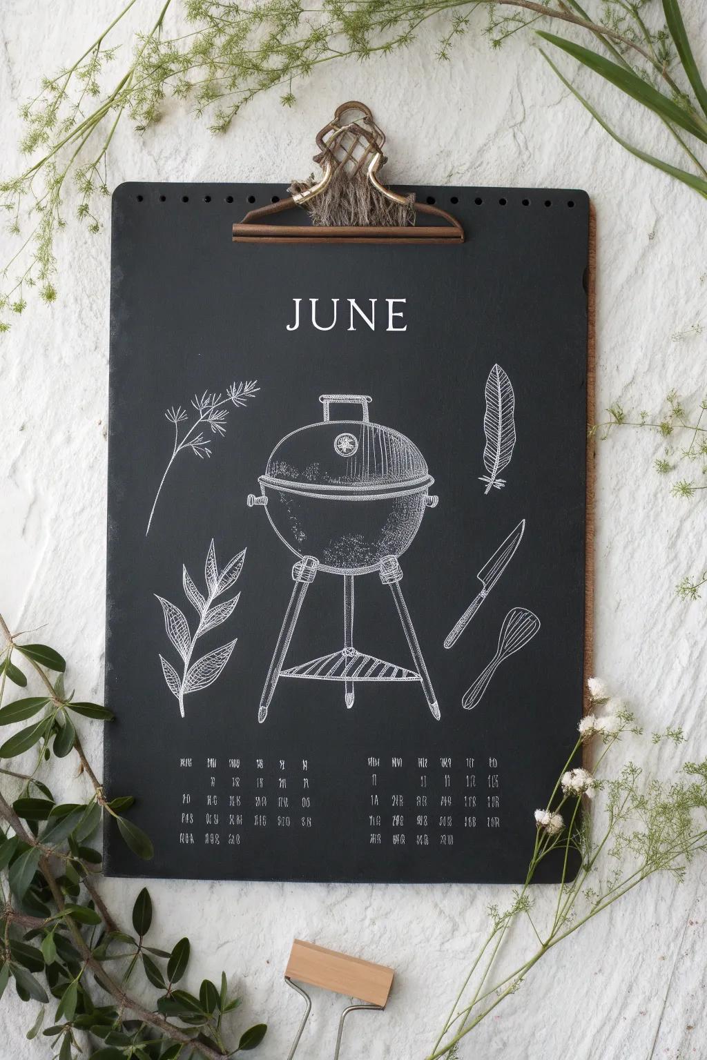 Ignite your summer spirit with a charming chalkboard BBQ calendar—where simplicity meets sizzling creativity!