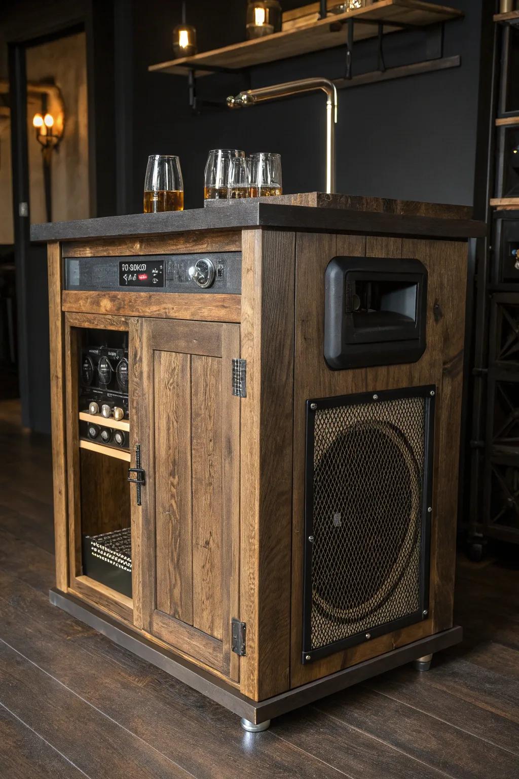 Elevate your gatherings with this handcrafted keezer featuring a built-in sound system.