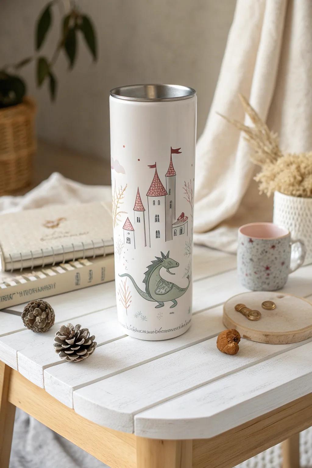 Spark your child's imagination with this fairy tale tumbler, where castles and dragons come to life in a minimalist design.