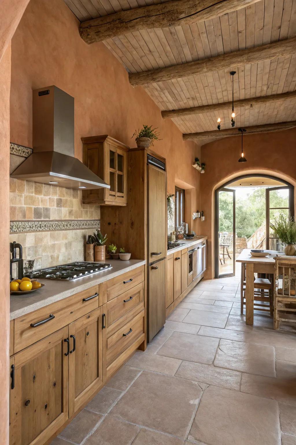 Earthy clay colors provide warmth and a natural feel.