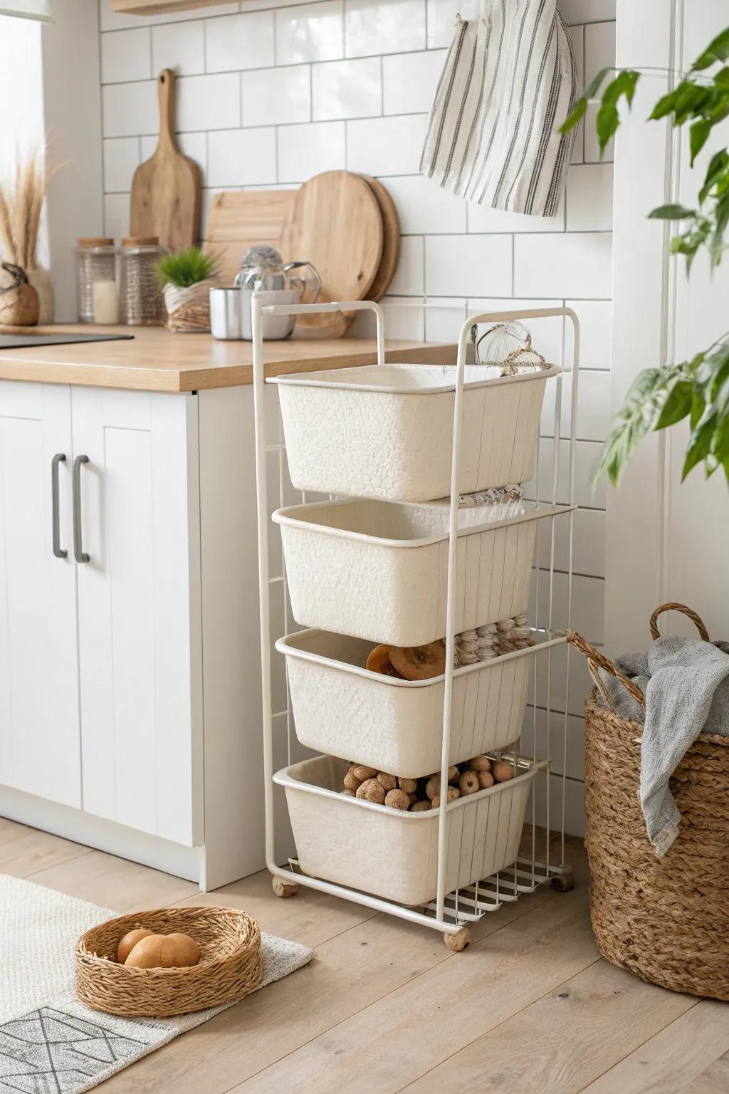 Elevate your kitchen storage with stylish stackable bins—where simplicity meets functionality.