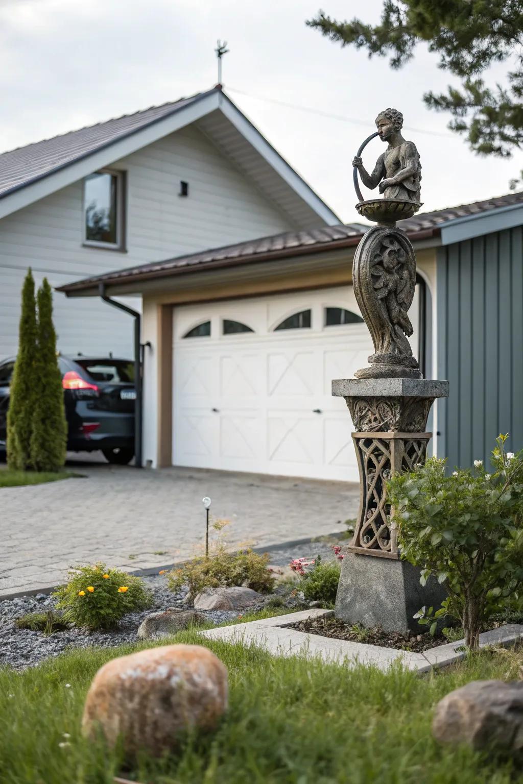 Sculptures add a personal and artistic touch.
