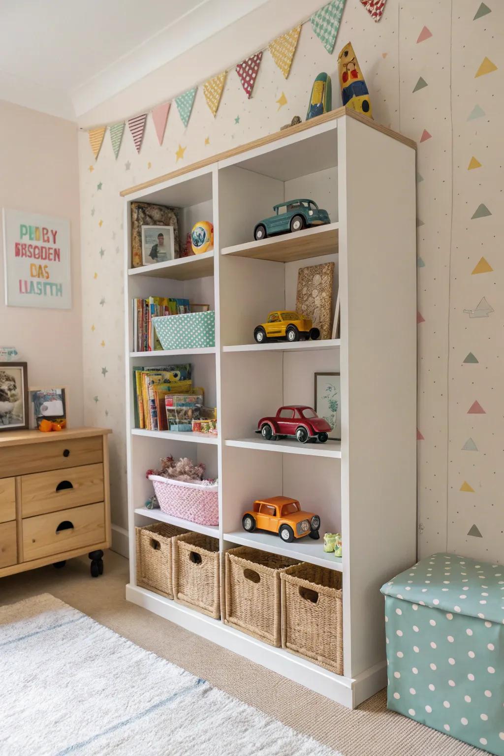 Bookshelves can be easily adapted for toy car storage.