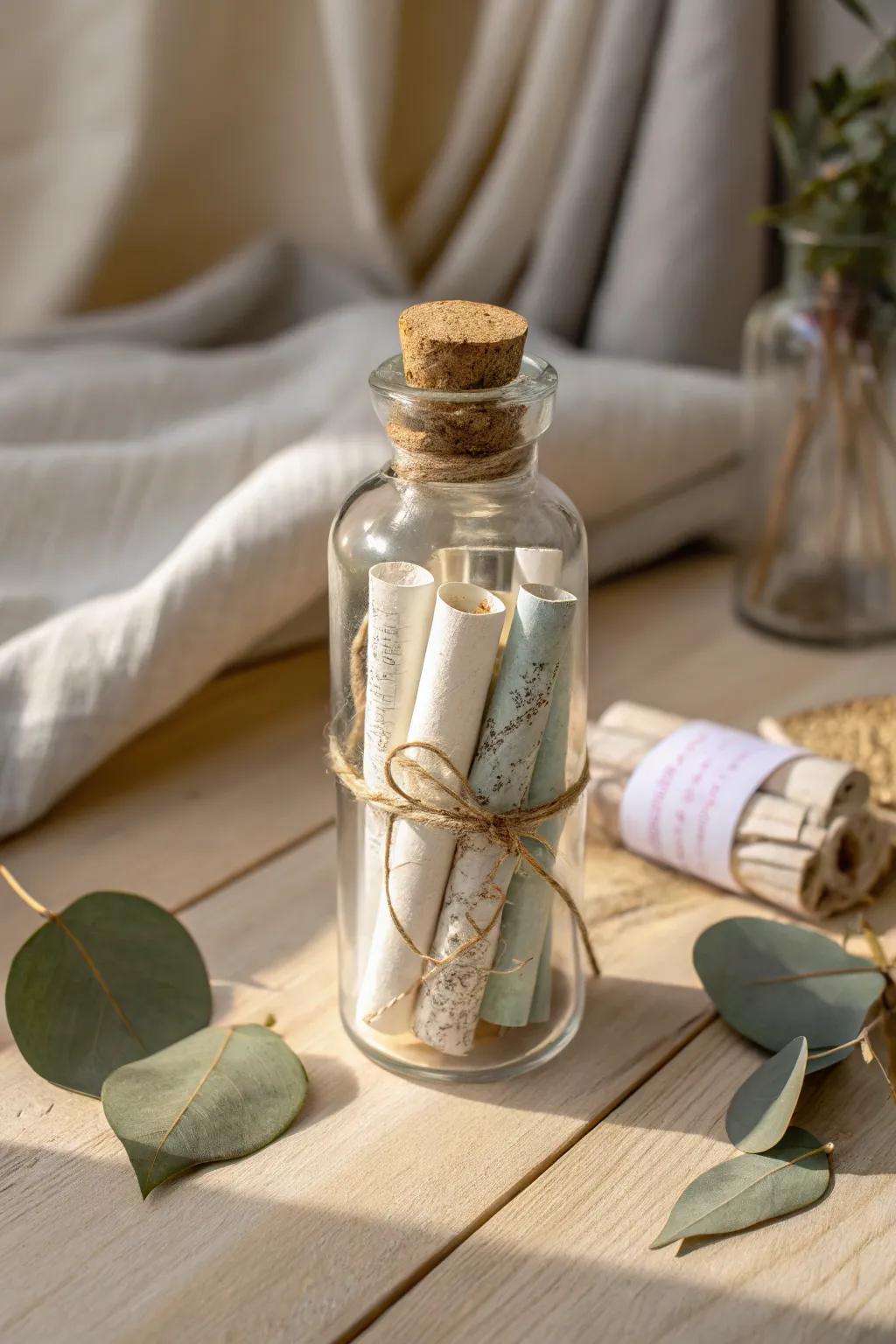 Capture love in a bottle with heartfelt notes – a perfect DIY gift for him.