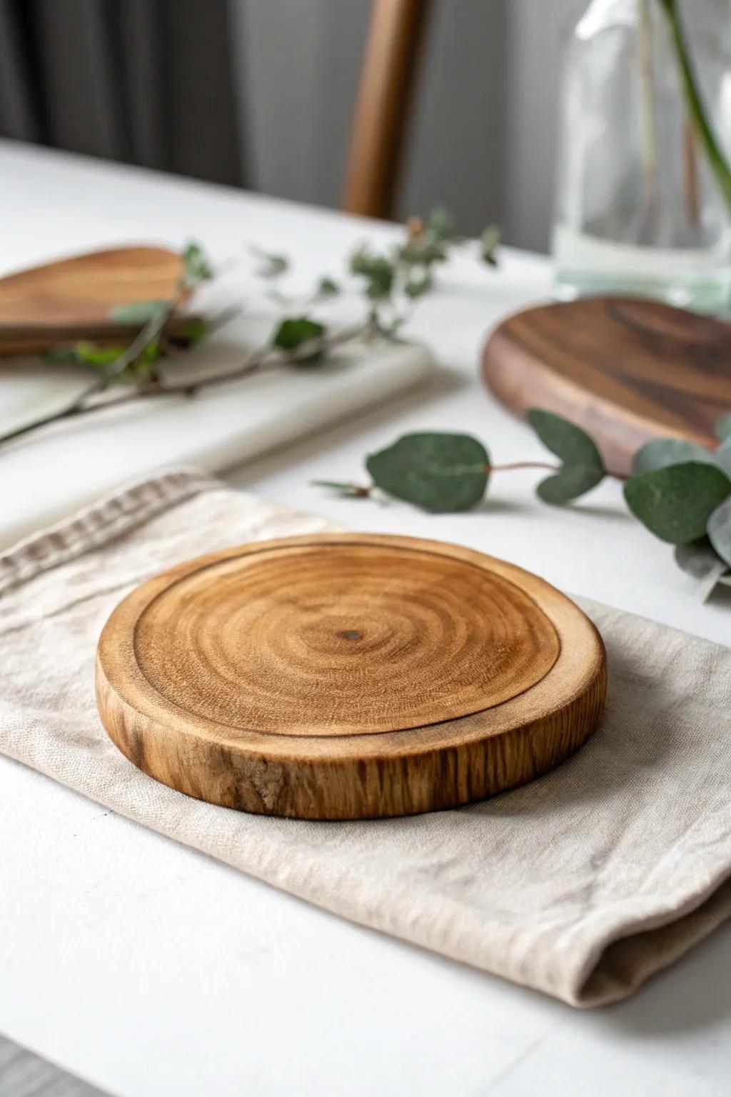 Elevate your coffee table with the natural elegance of custom wood slice coasters.