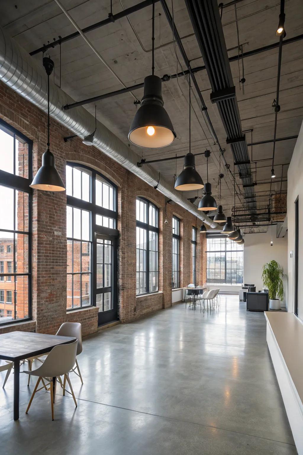 Industrial light fixtures enhancing the modern aesthetic of a loft