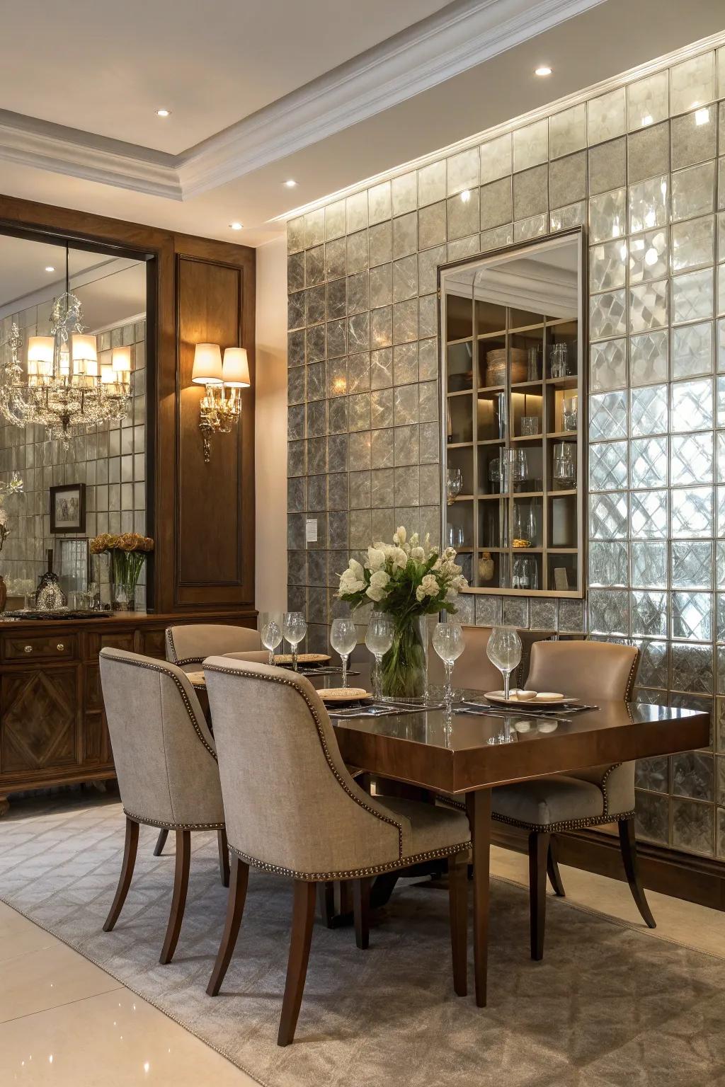 Reflective surfaces enhance dimension.