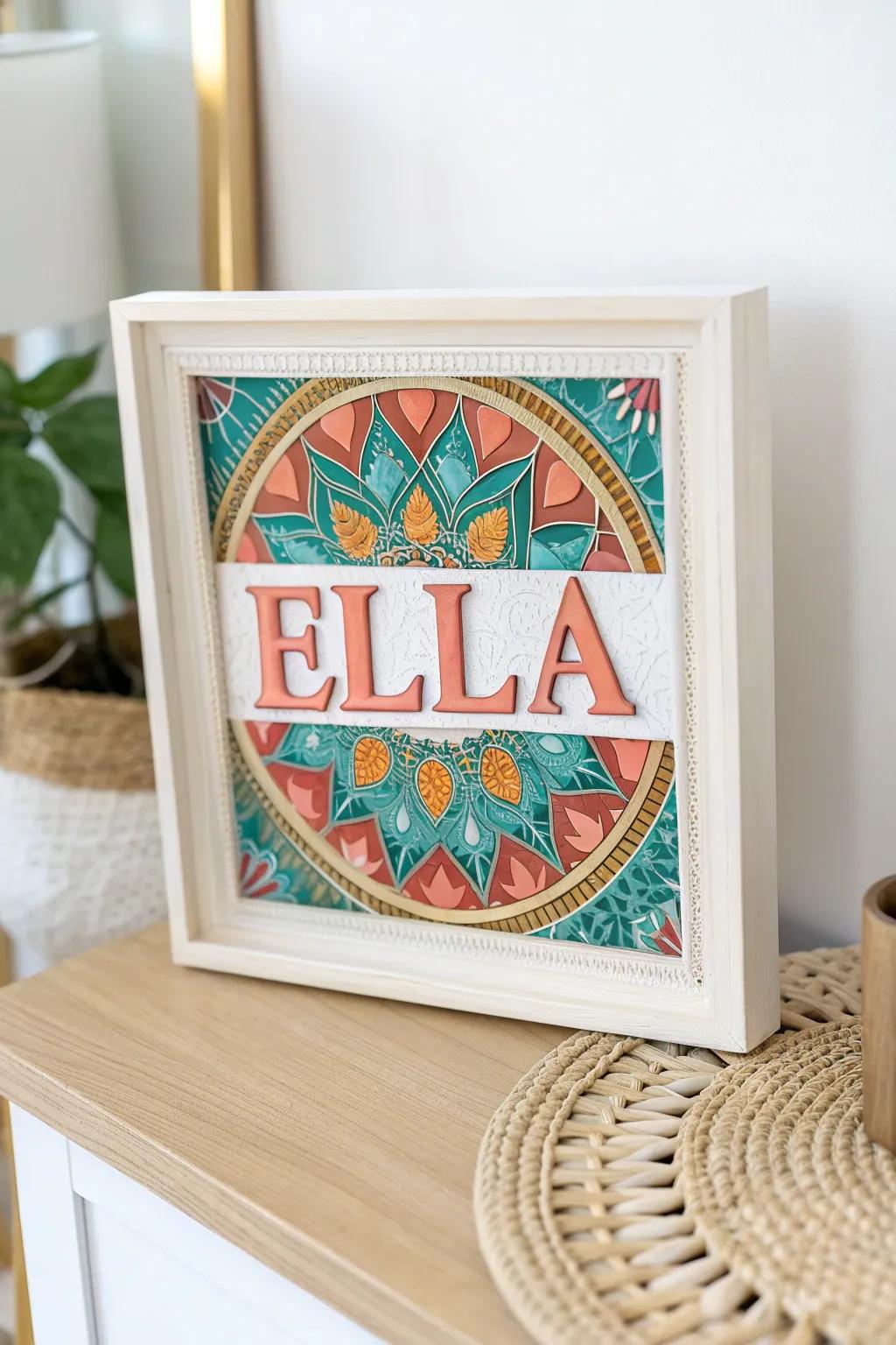 Transform your name into a mesmerizing kaleidoscope masterpiece, blending simplicity and vibrant elegance. #NameArt #ScandinavianStyle #BohoChic