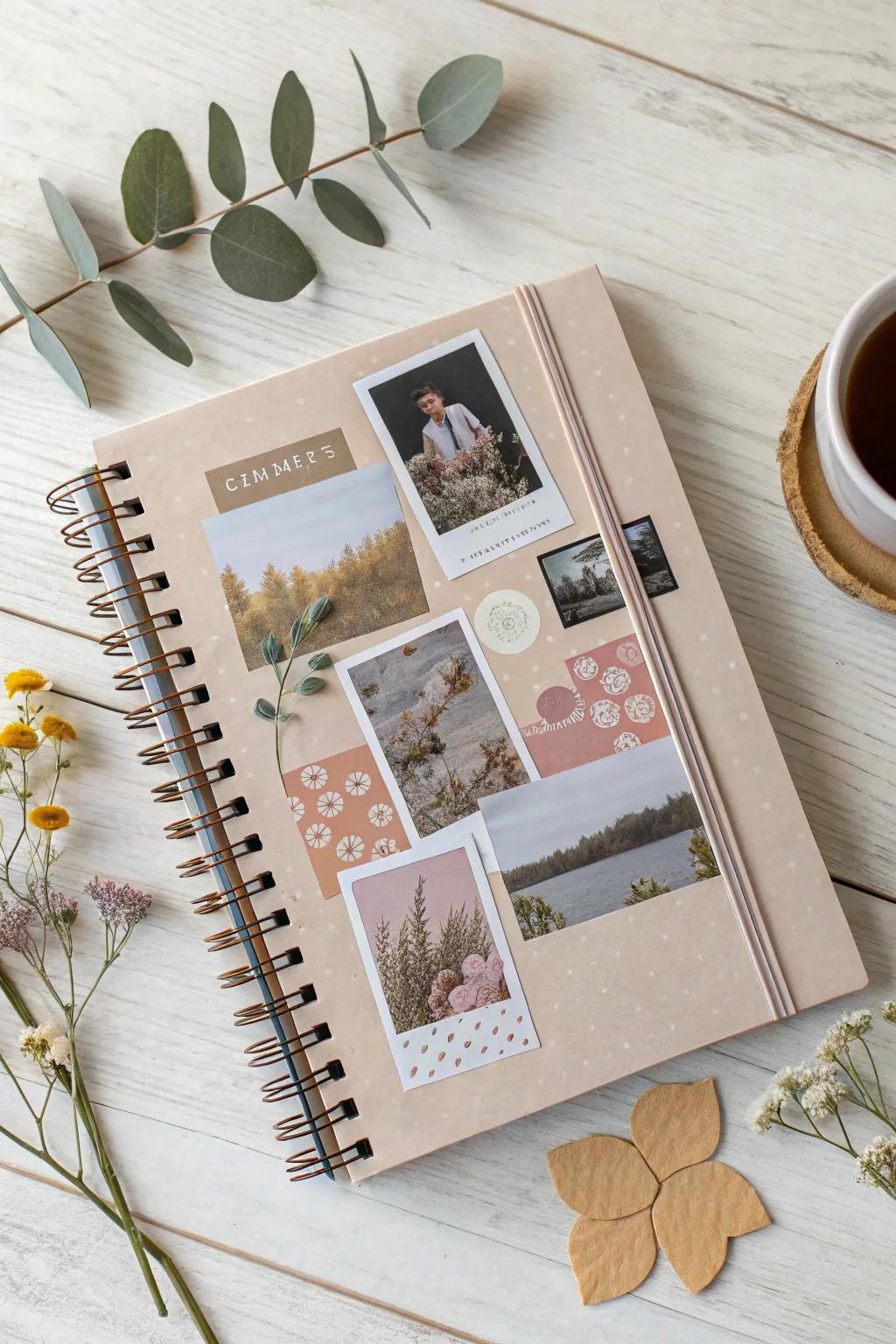 Capture memories beautifully with a scrapbook-style notebook cover, blending minimalism with a personal touch.