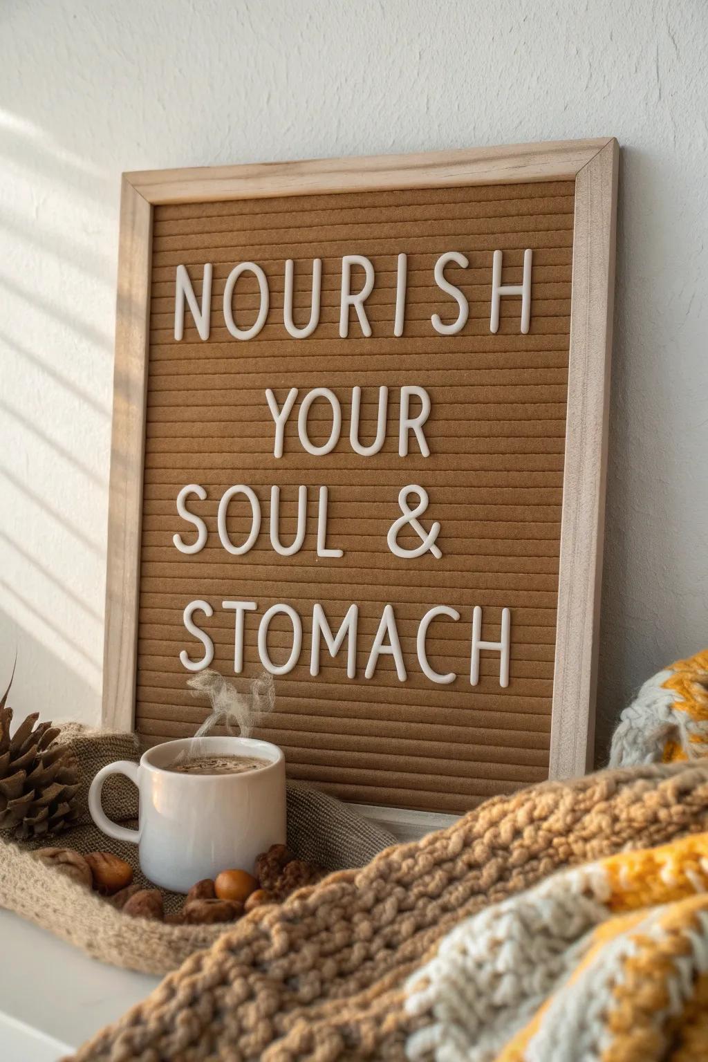Embrace November's warmth with a soul-soothing message on a minimalist letter board. #NovemberNourish #ScandiBoho