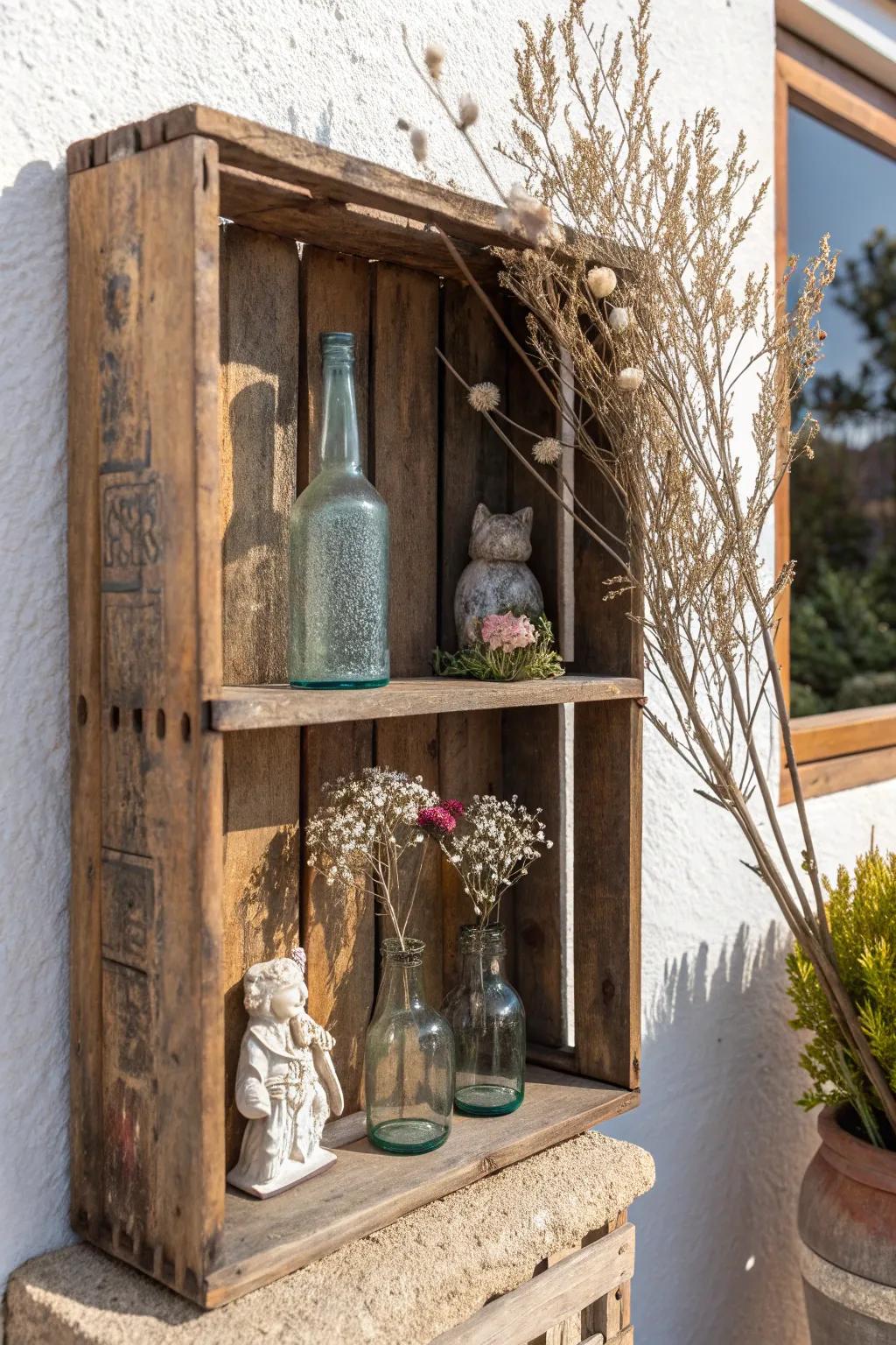 Transform a humble wooden crate into a stunning shadow box, celebrating simplicity and personal treasures.