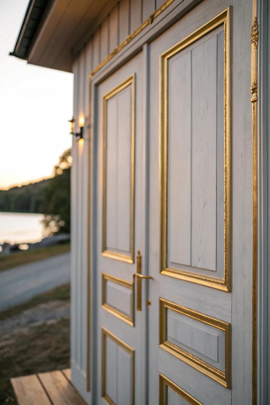 Elevate your entryway with chic metallic accents that glow in the evening light.
