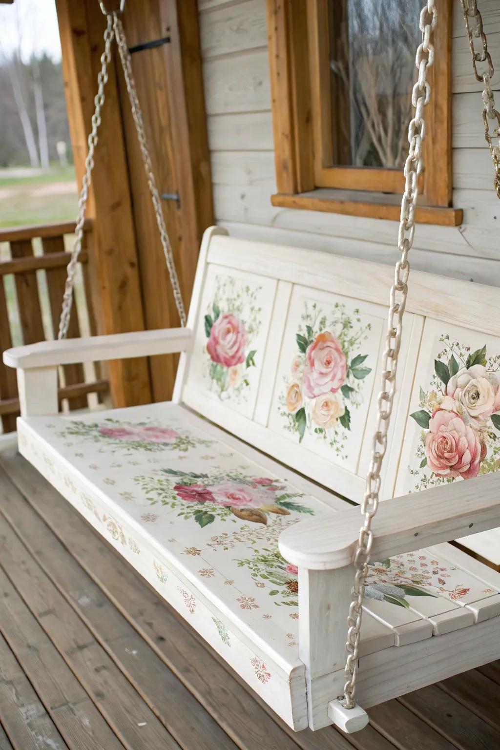 Step into nostalgia with vintage floral patterns that transform your porch into a charming escape.