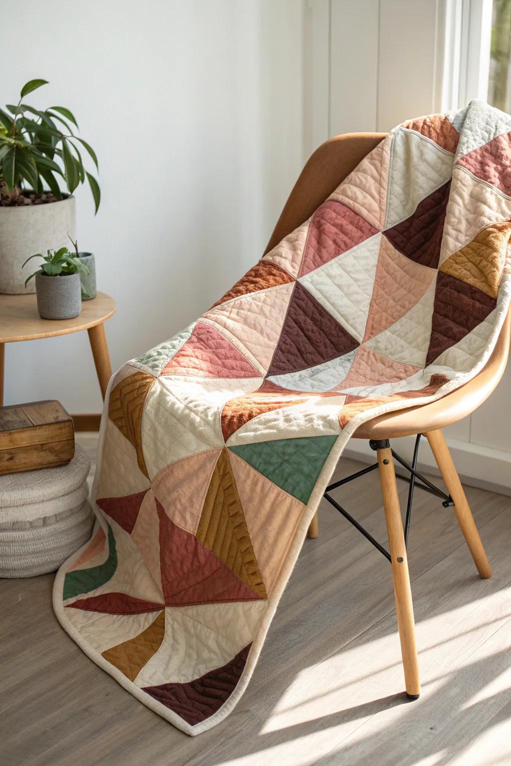 Embrace modern flair with this abstract quilt – a perfect blend of bold patterns and minimalist elegance.