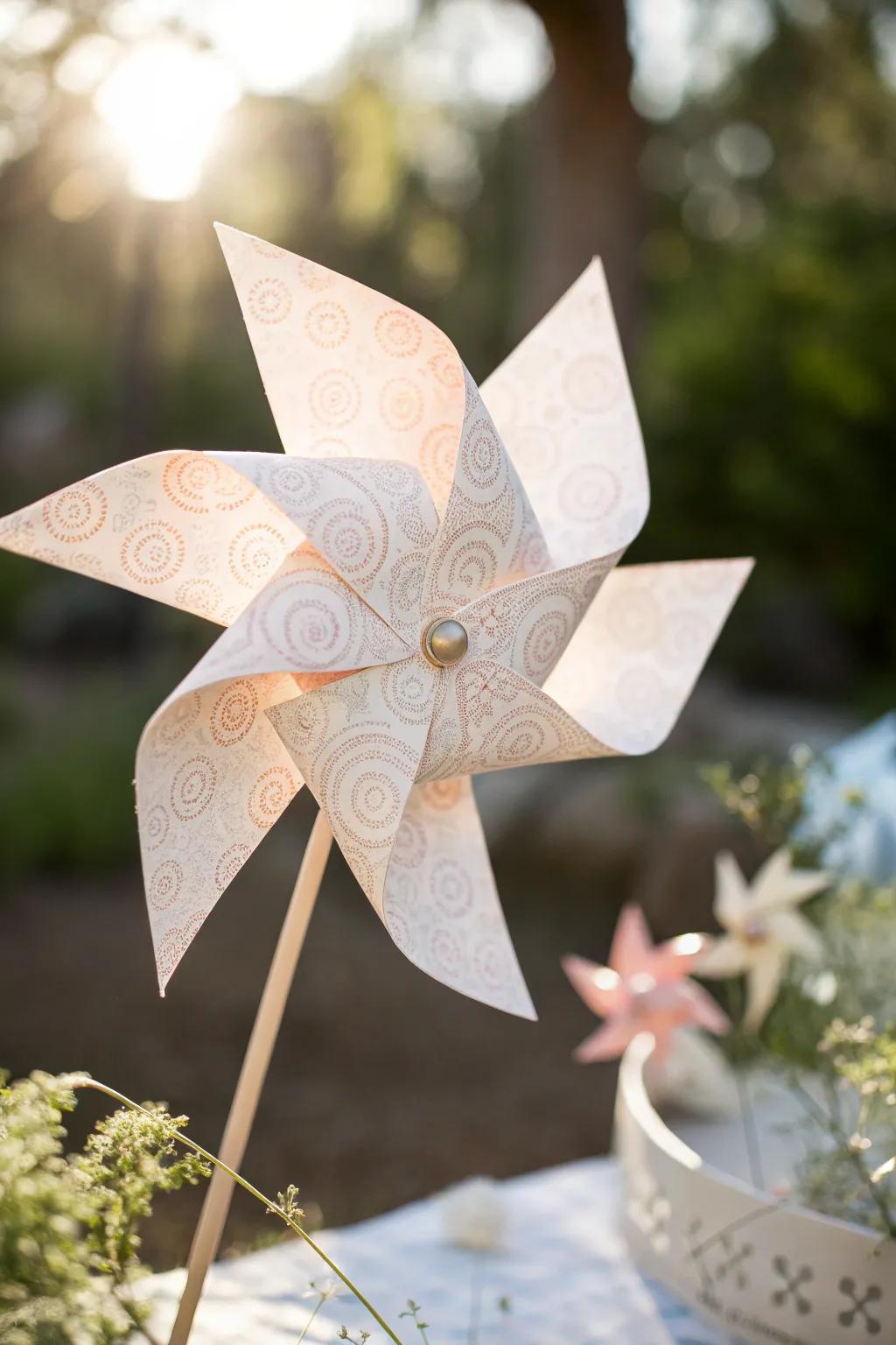 Delight in the simple elegance of handcrafted paper windmills.