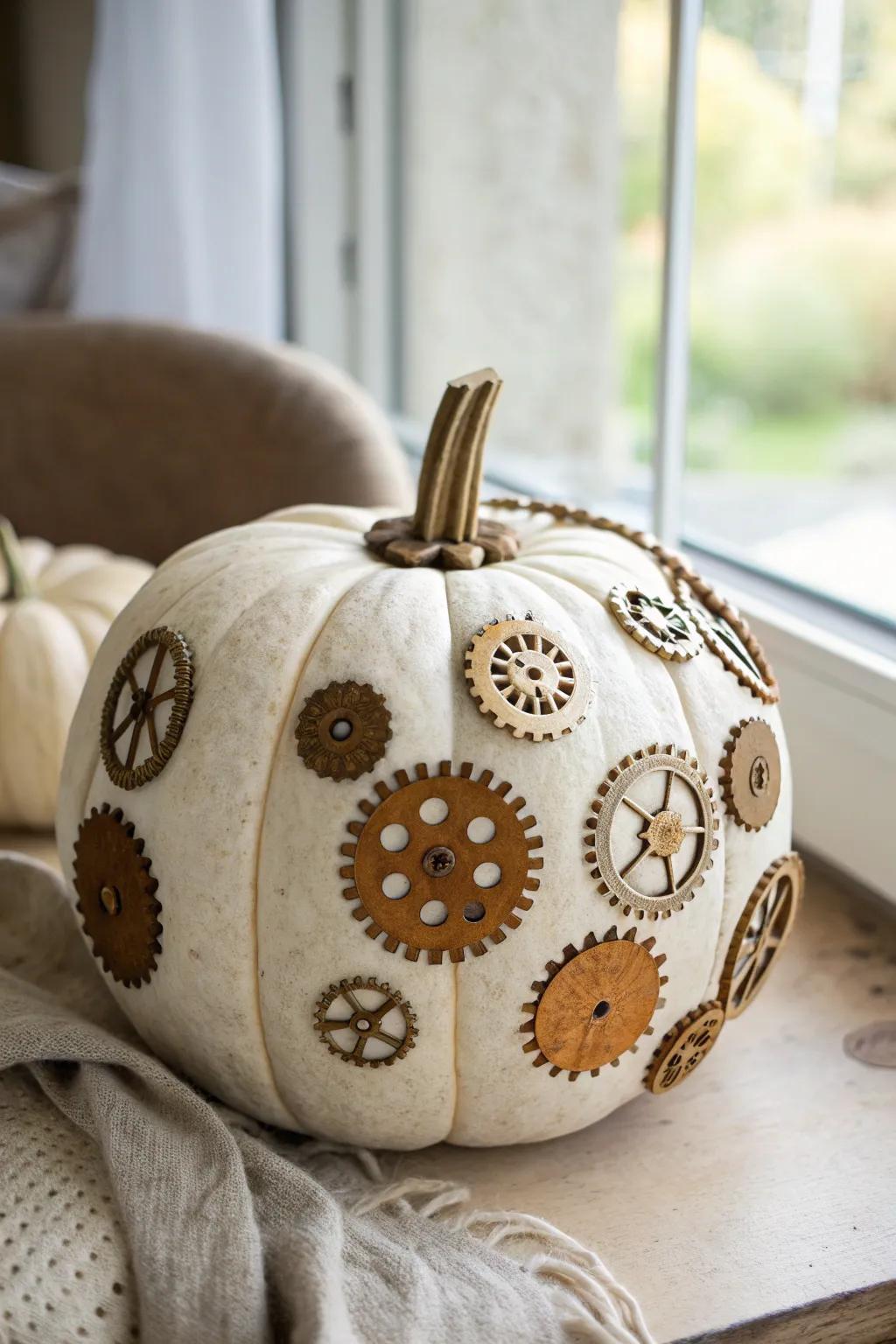 Elevate your autumn decor with a touch of industrial elegance: Steampunk Paper Mache Pumpkin.