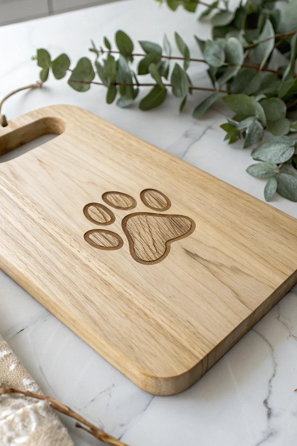 Celebrate your love for pets with this beautifully crafted, paw print cutting board.