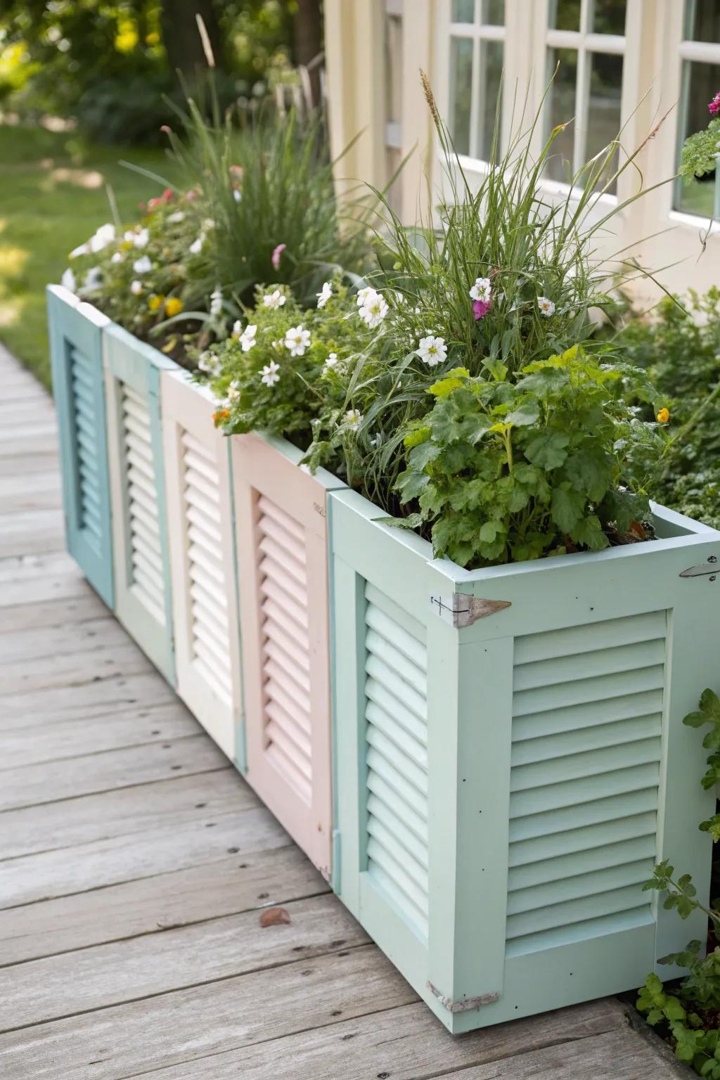 Transform your garden path with a charming shutter planter box, where simplicity meets natural beauty.