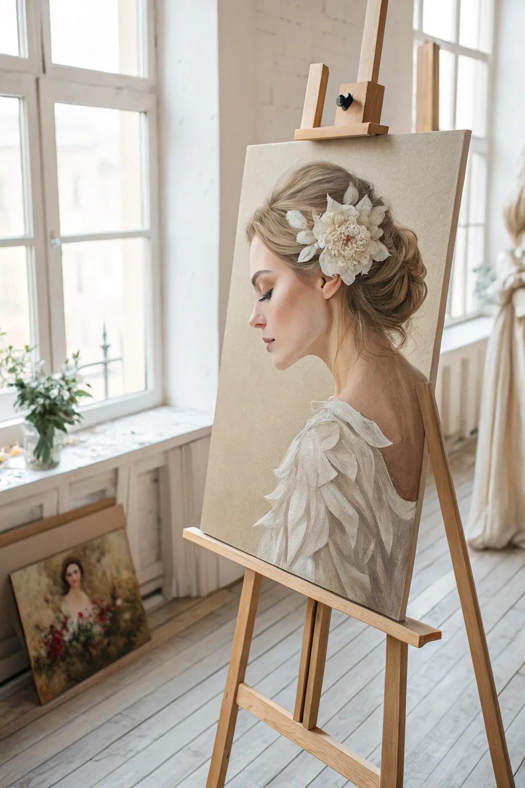 Discover the art of mixed media: where portrait painting meets texture and simplicity.