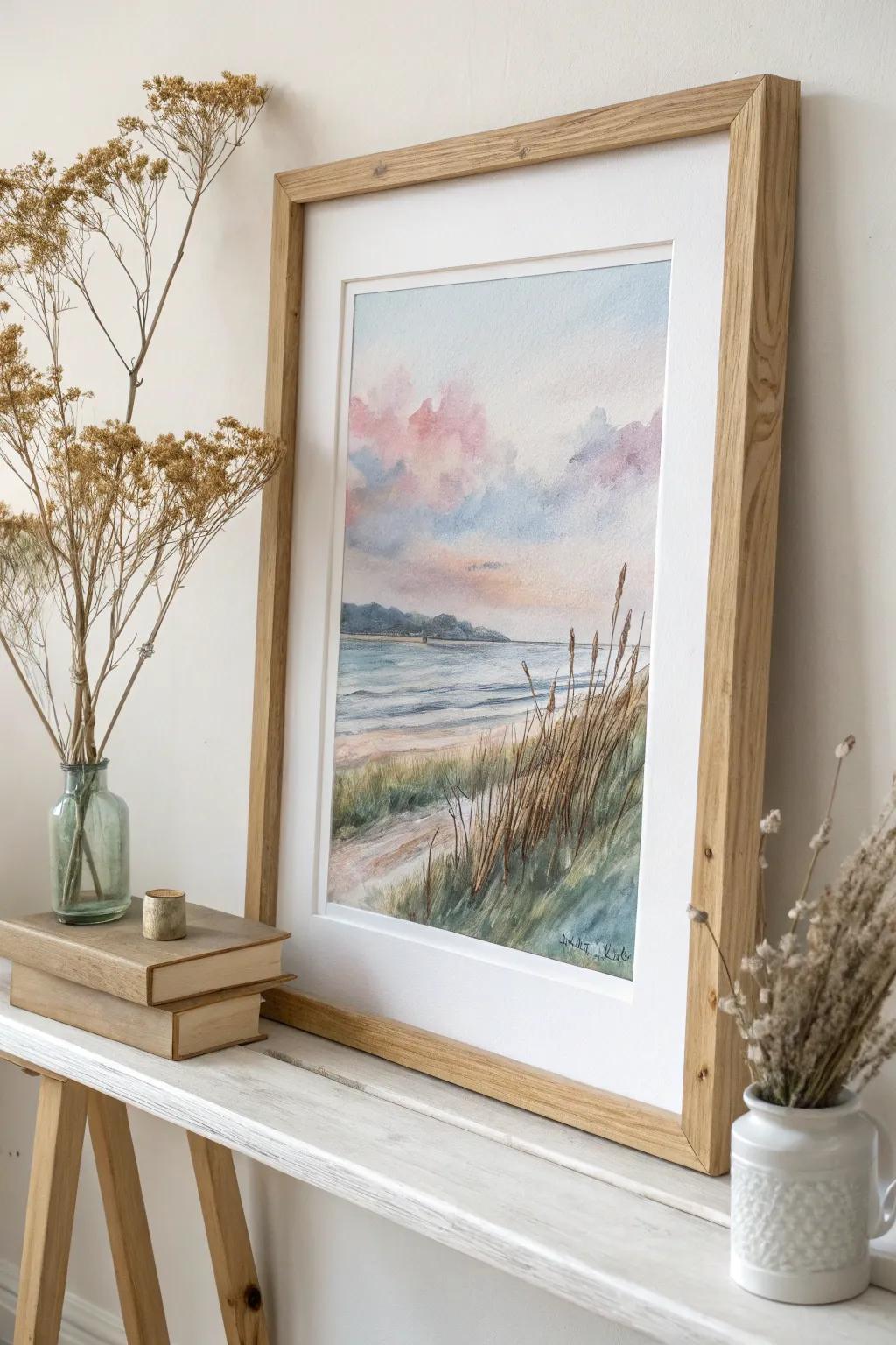 Embrace the subtle beauty of watercolor wonders with this delicate framed print, perfect for adding a touch of serenity to your space.
