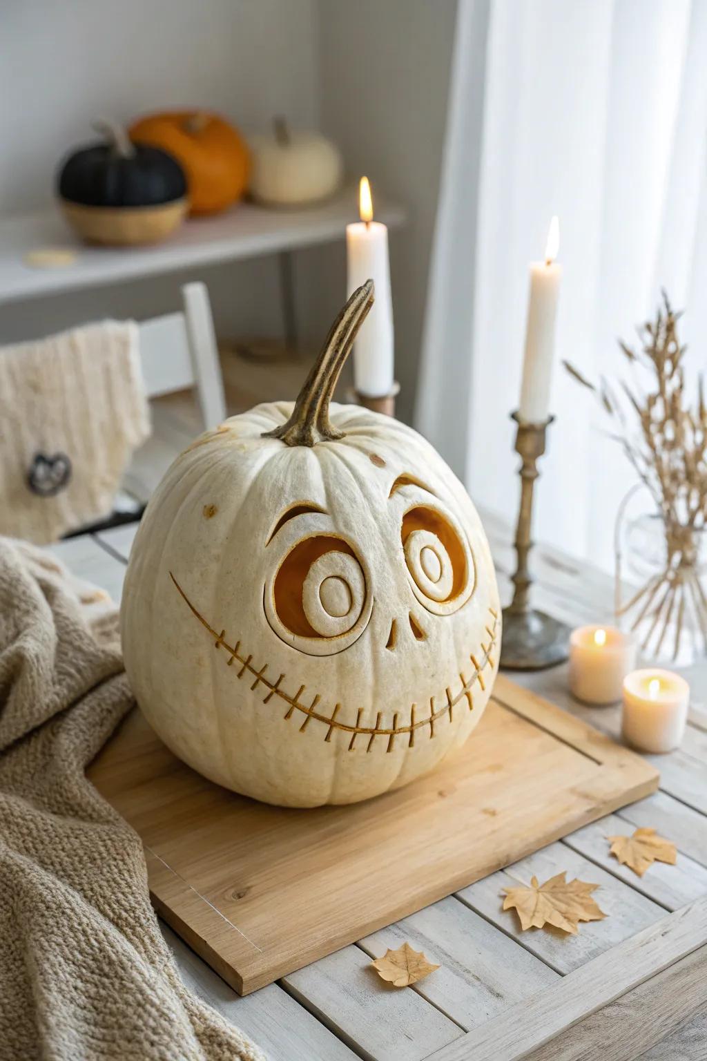 Embrace the surreal with a whimsical pumpkin face, where craftsmanship meets playful imagination.