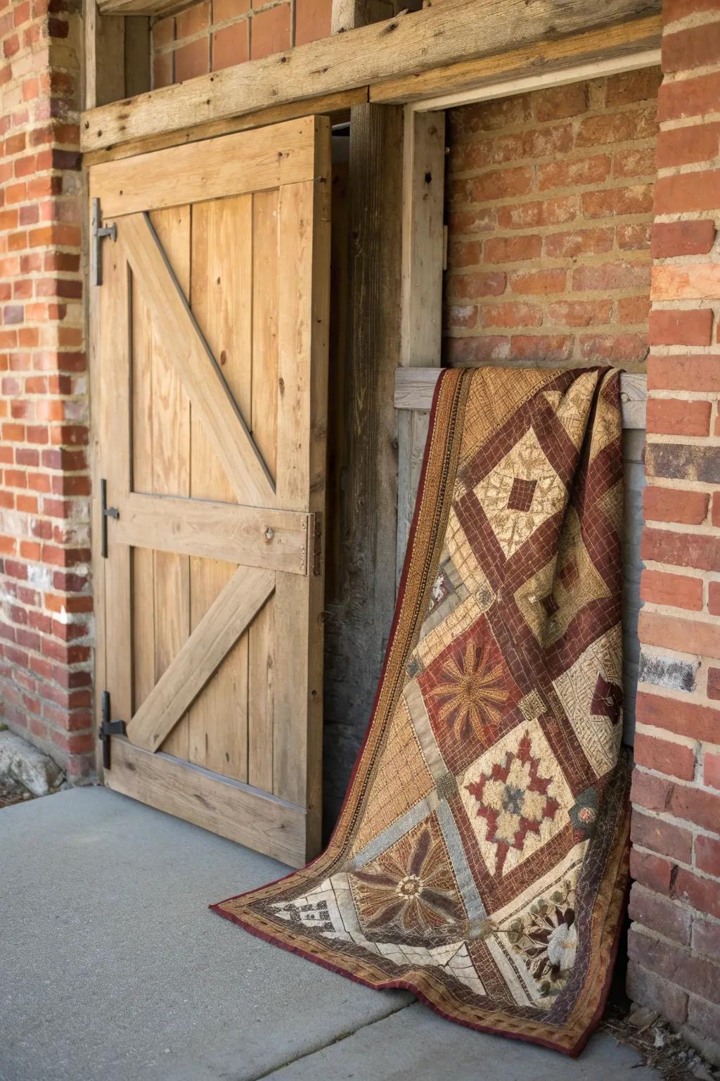 Transform your space with a rustic charm: Display heirloom quilts on a repurposed vintage door.