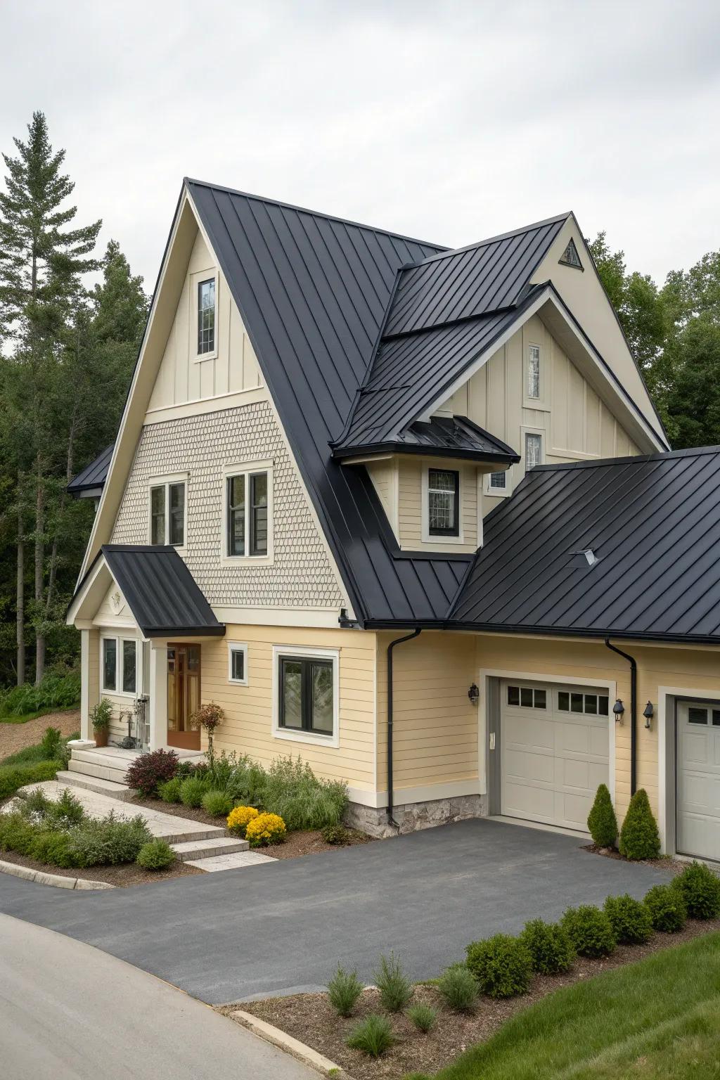 Contrasting roofs add a chic and modern touch.