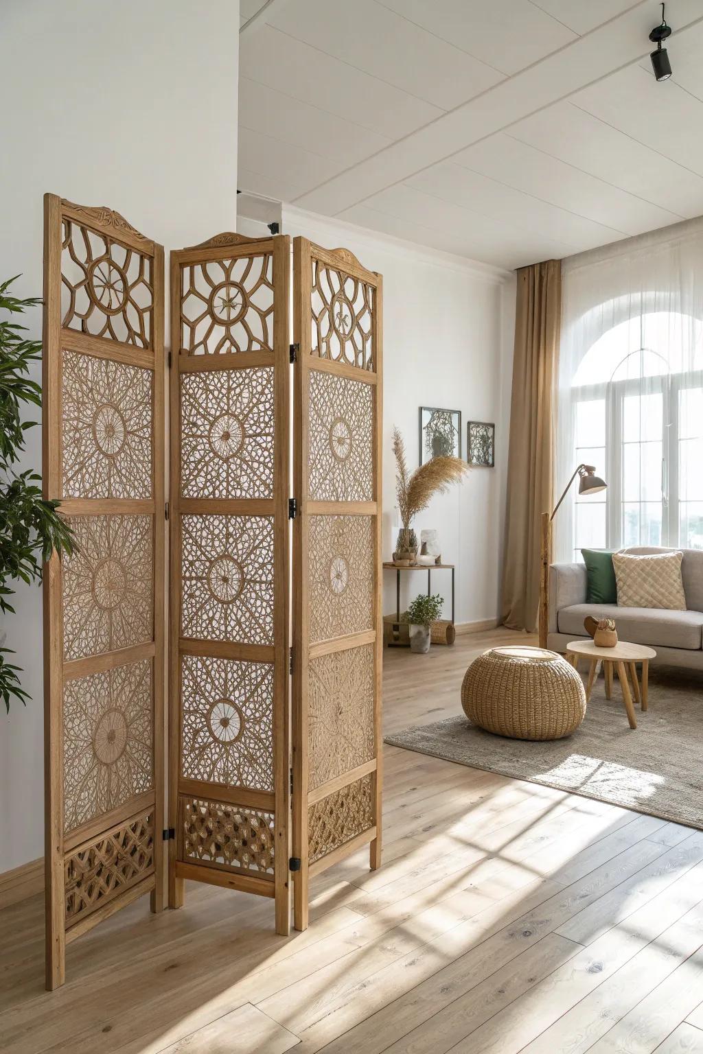 Transform your space with the elegance of a wooden room divider.