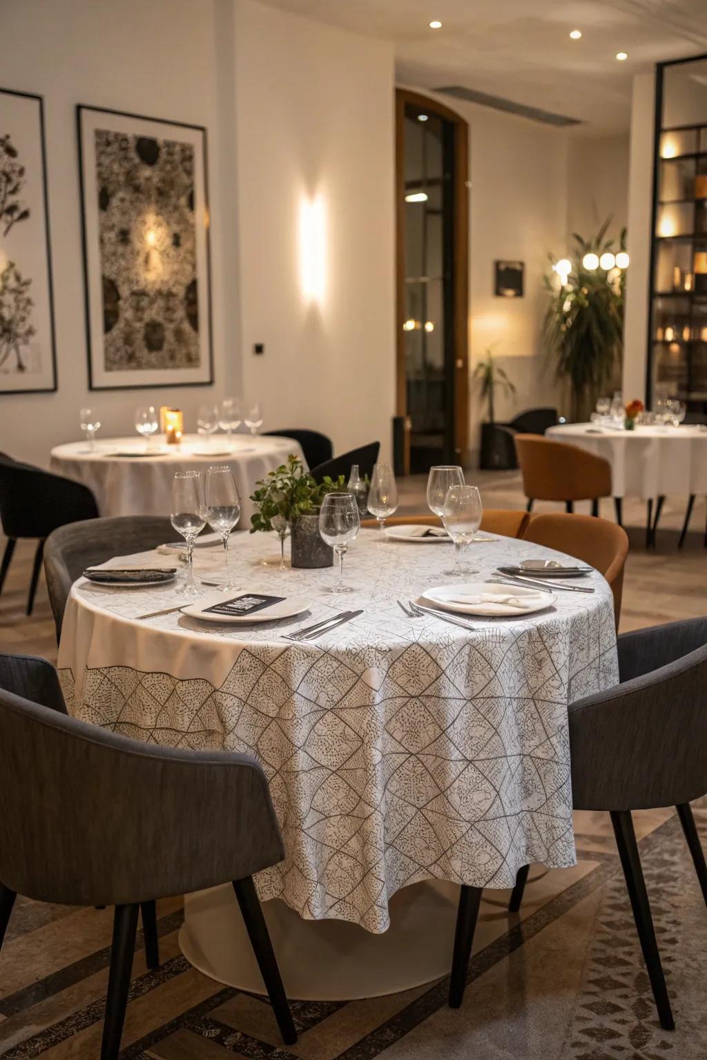 Experience monochrome magic with a sleek, single-color tablecloth.