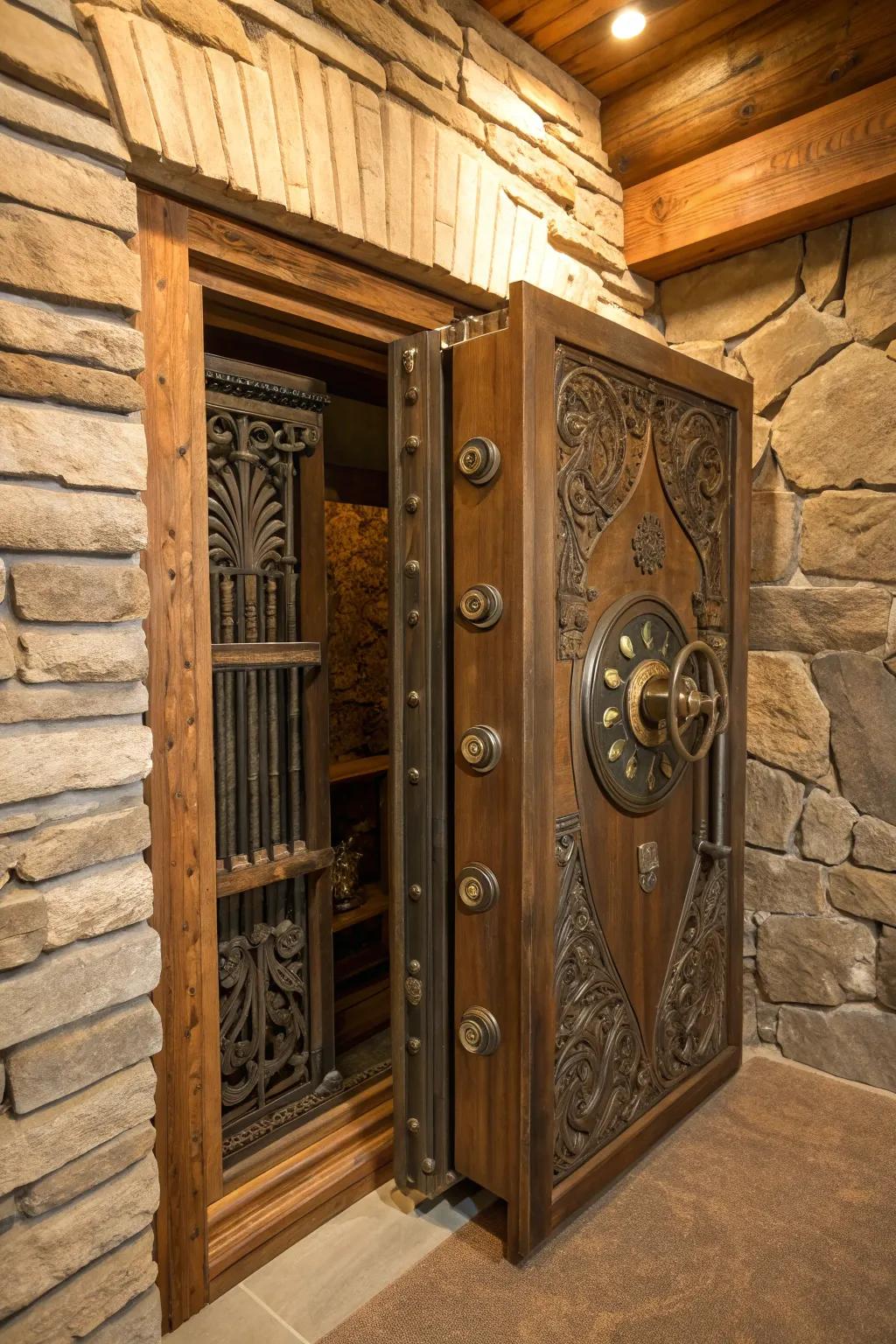 Discover the art of concealment with a hidden wall safe nestled in a crafted niche.