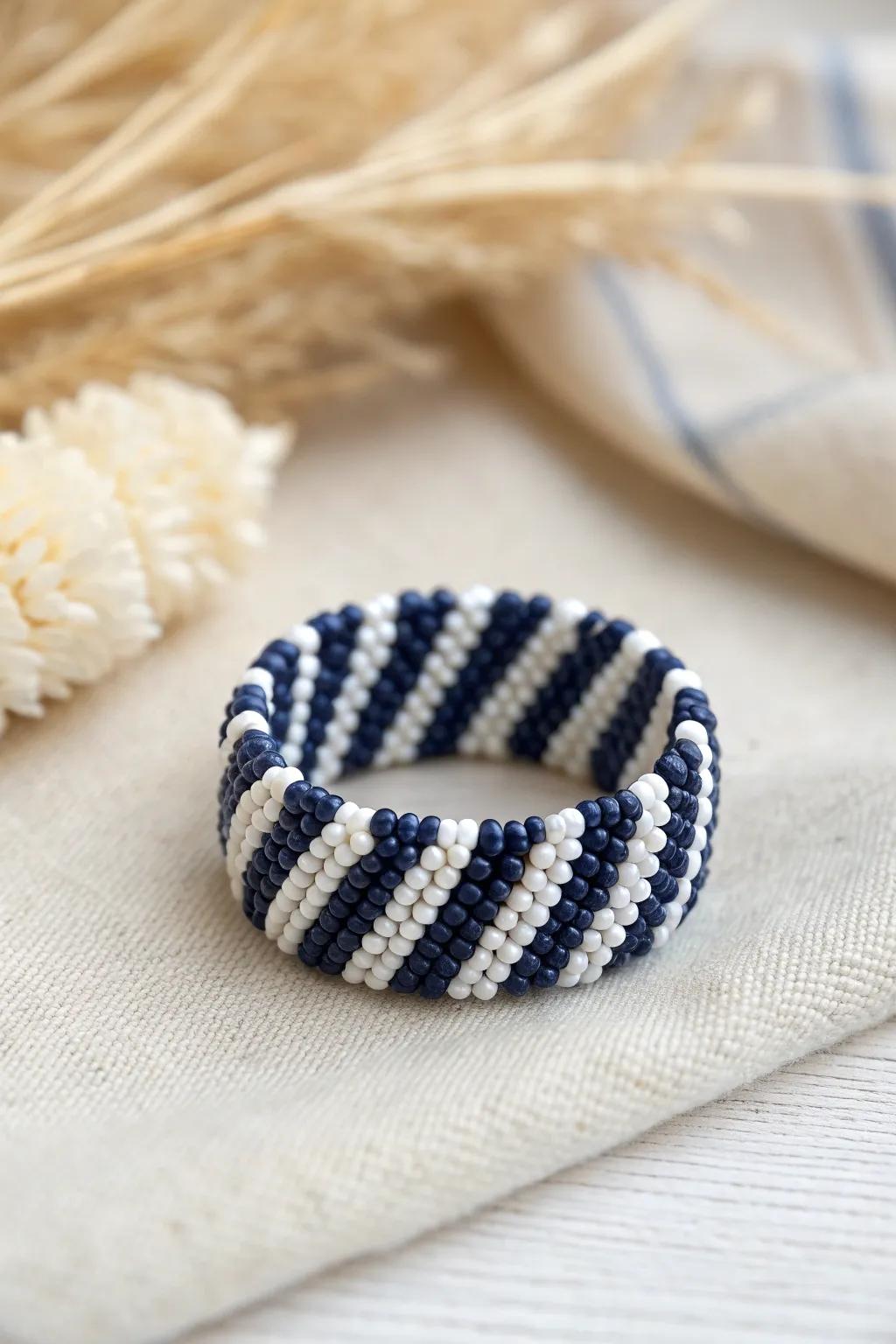 Make a statement with bold stripes: A minimalist masterpiece in seed beads.